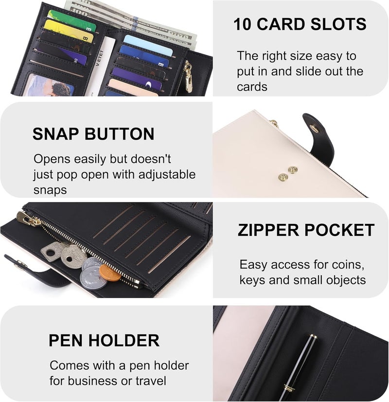 yiijay Wallet Women RFID Blocking Multi Cards Wallet Credit Card Holder for Women Large Capacity Lady Leather Trifold Travel Wallet with Pen Holder - Image 3